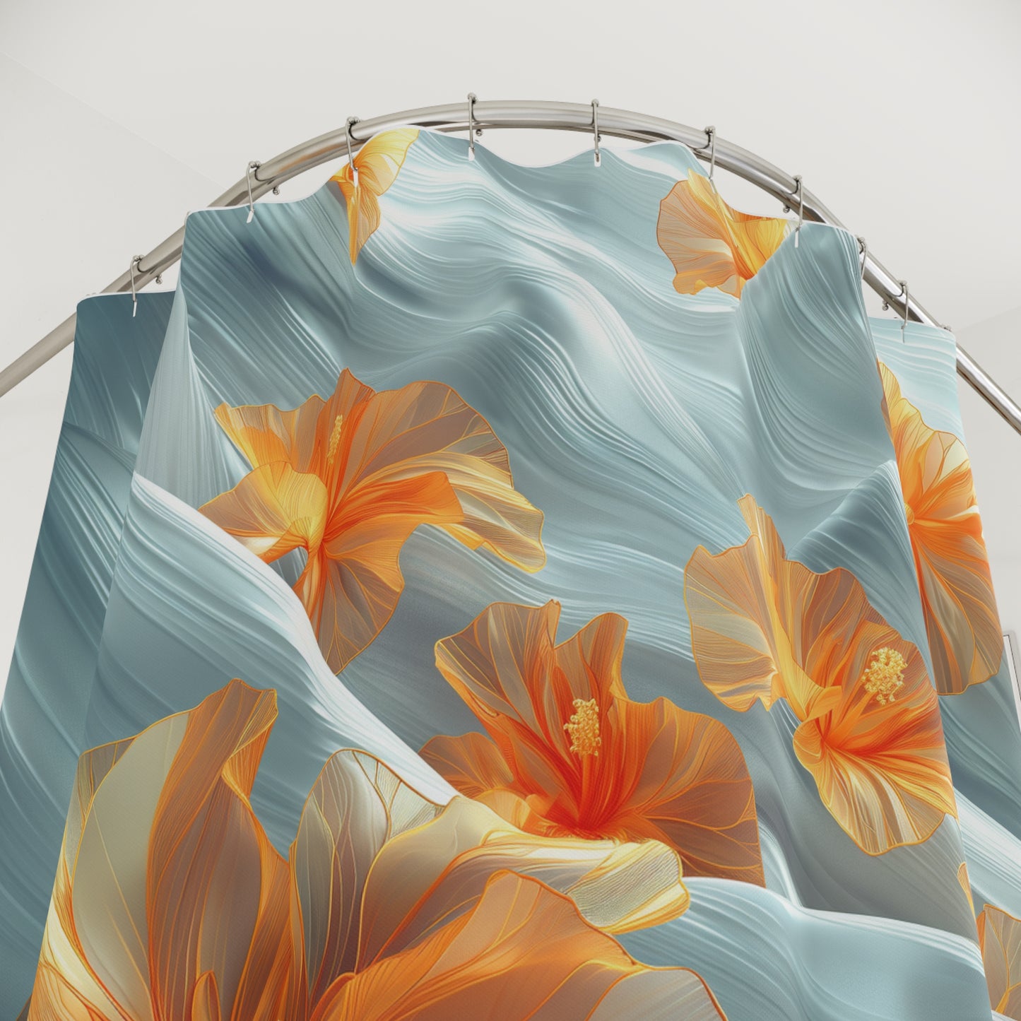 Hibiscus Floral Shower Curtain – Tropical Elegance for Your Bathroom bottom angle view