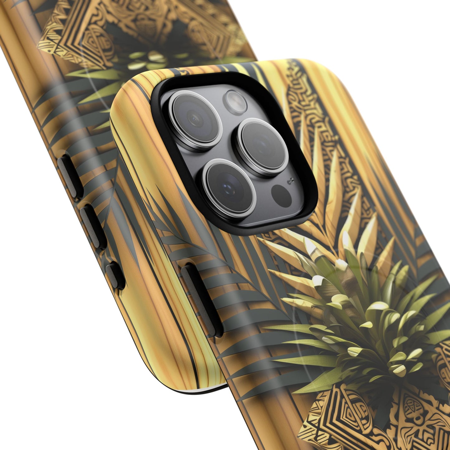 Polynesian-Inspired Phone Tough Magnetic Case – Wood-Textured Tribal Design