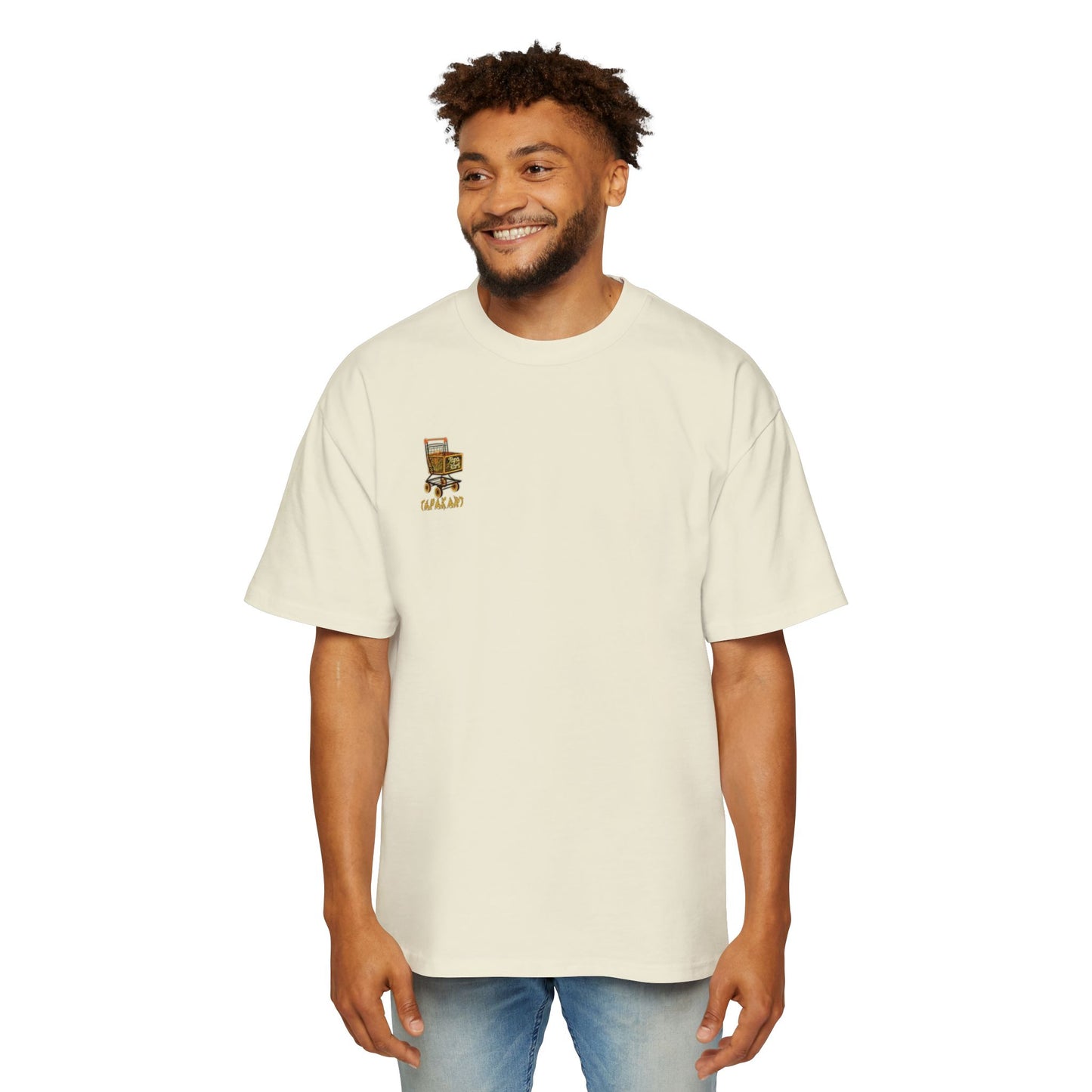 Polynesian-Inspired Men’s Oversized T-Shirt – Butter Color with Stingray Tattoo Graphic front view