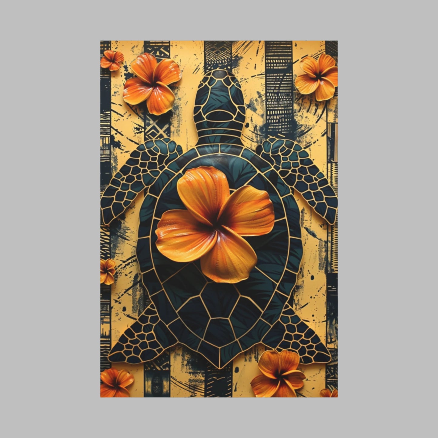 Polynesian-Inspired Turtle with Floral Designs β 24" x 36" Stretched Canvas front view