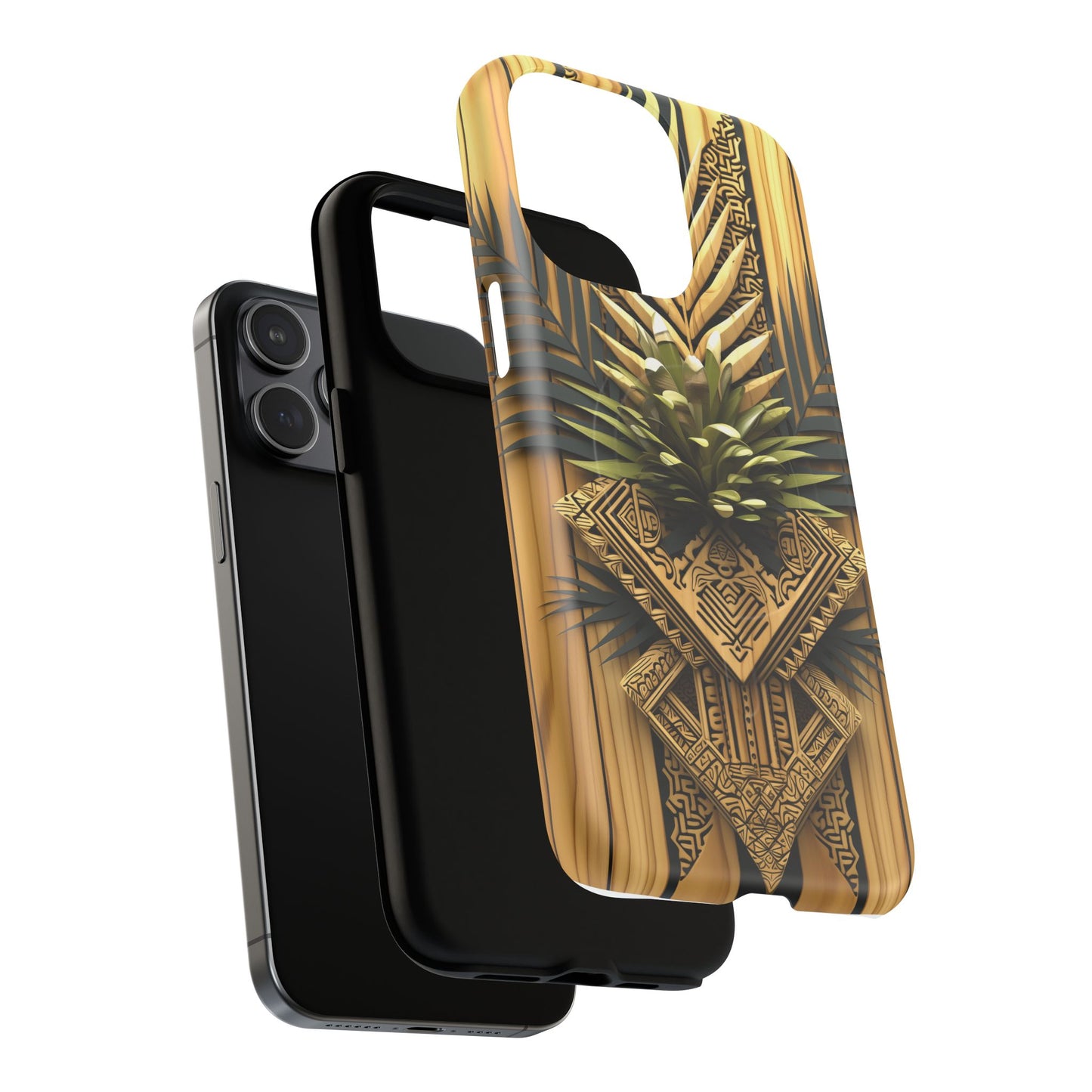 Polynesian-Inspired Phone Tough Magnetic Case – Wood-Textured Tribal Design