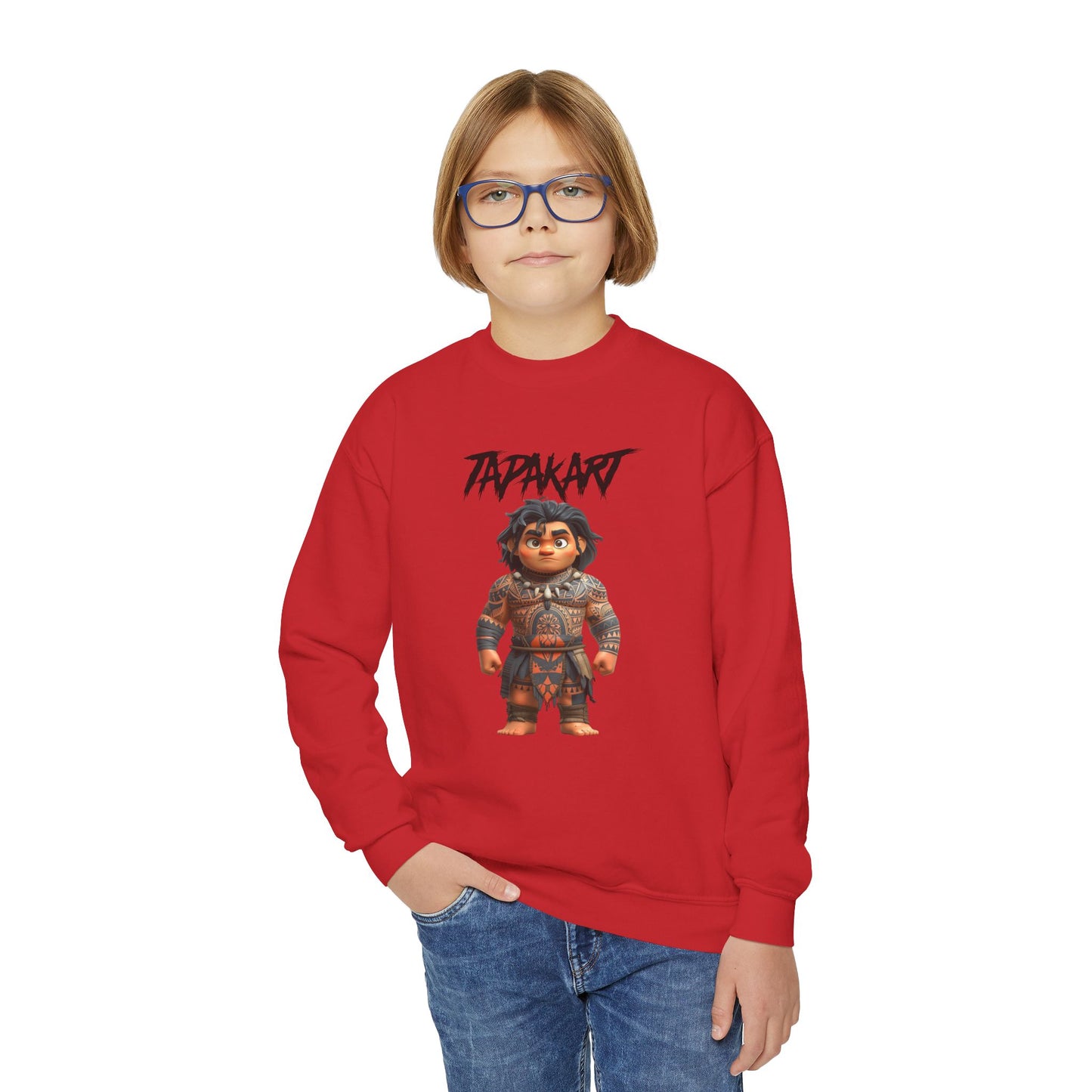Youth Crewneck Sweater – Polynesian-Inspired Maui Cartoon Design