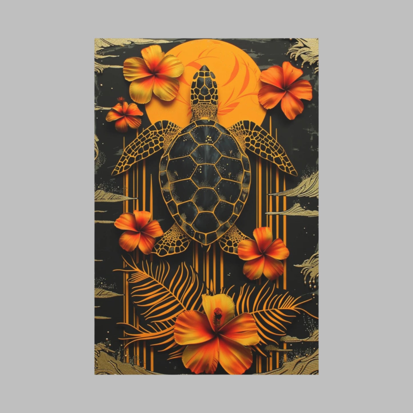 Polynesian-Inspired Turtle with Floral Designs β 24" x 36" Stretched Canvas front view