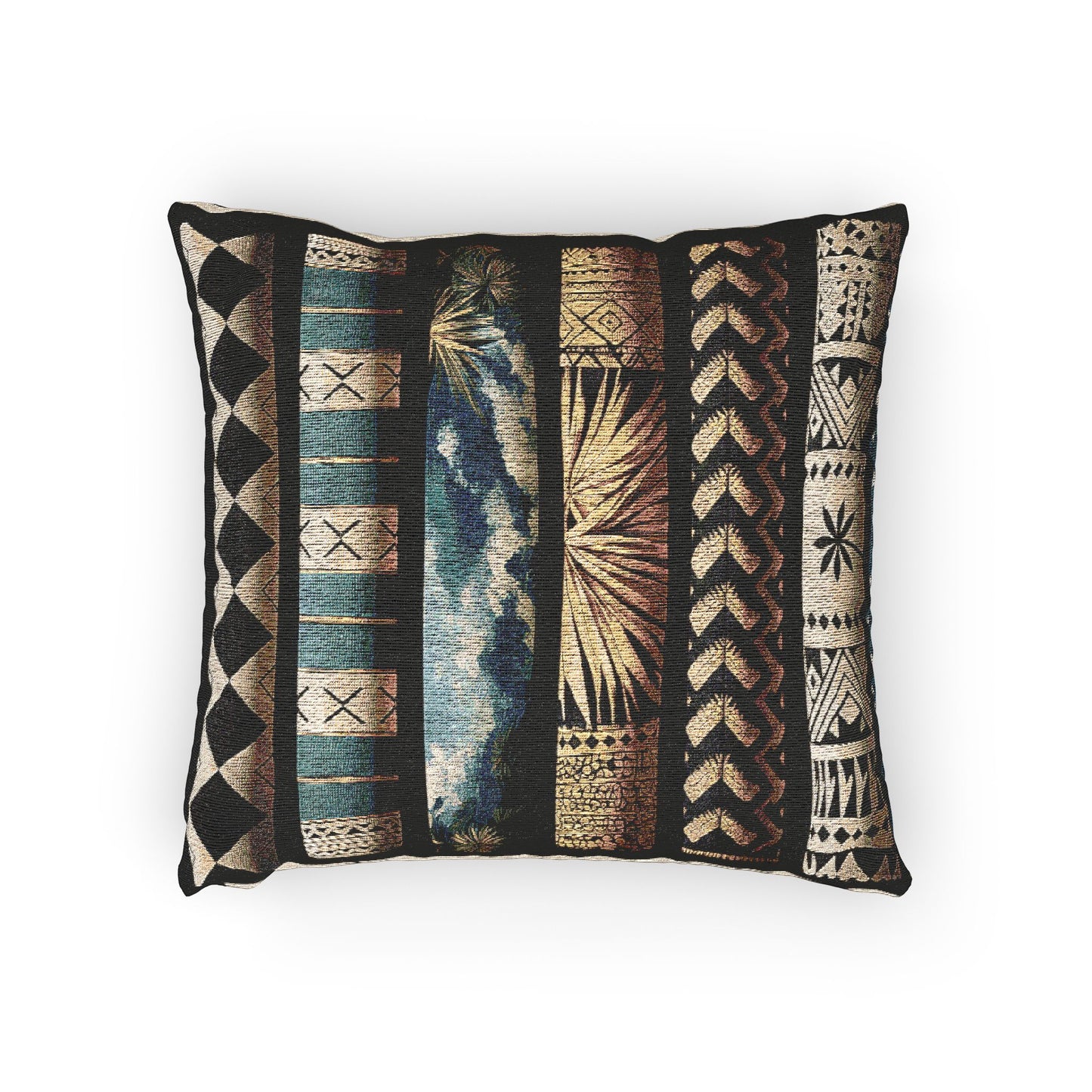 Polynesian-Inspired Tattoo Graphic – Rustic Woven Pillow side view