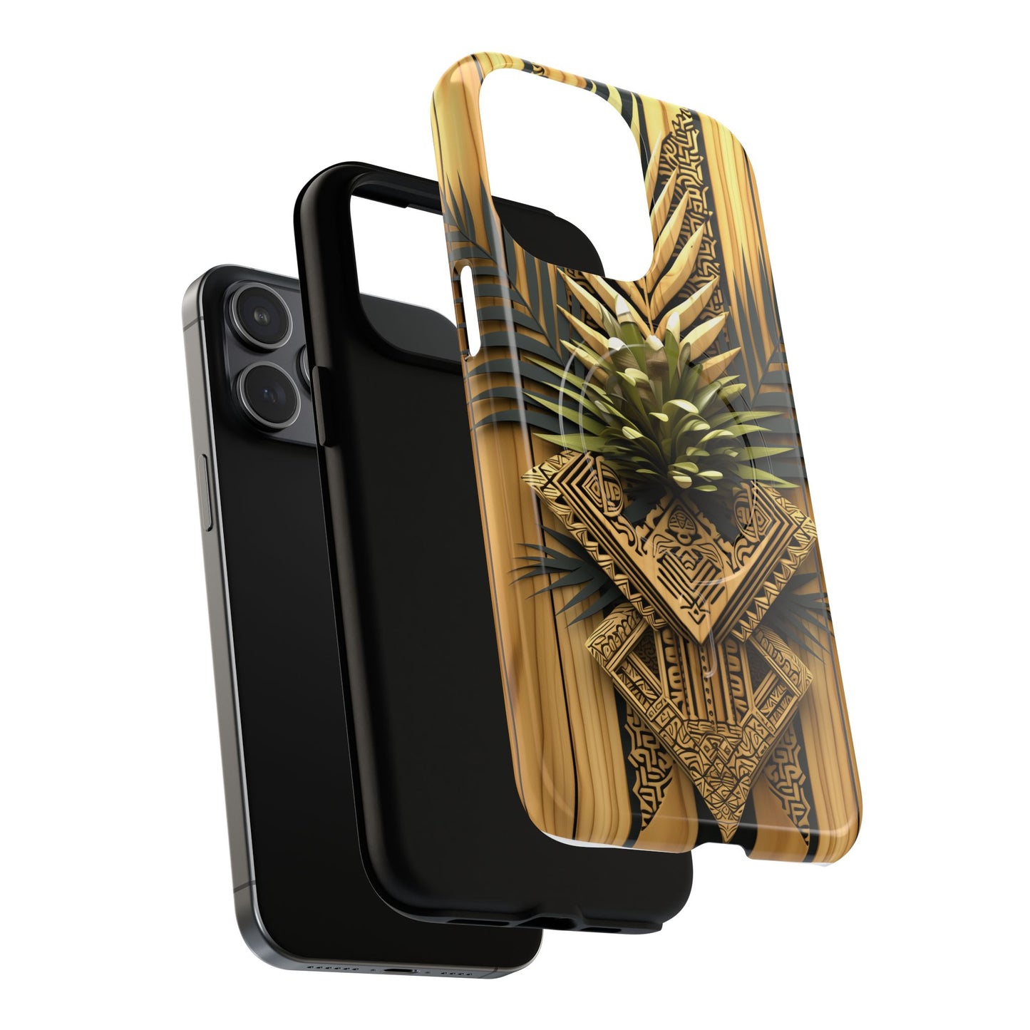 Polynesian-Inspired Phone Tough Magnetic Case – Wood-Textured Tribal Design