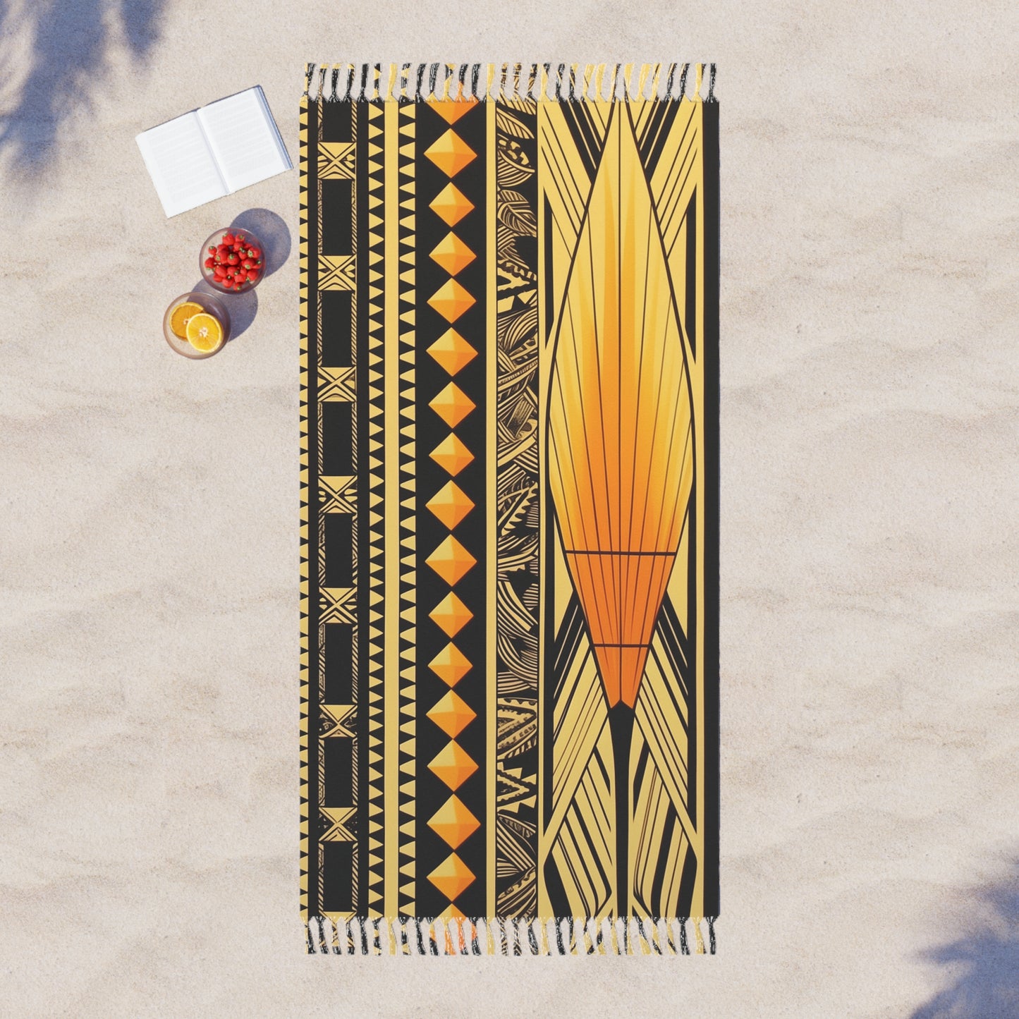 Polynesian-Inspired Boho Beach Towel top view