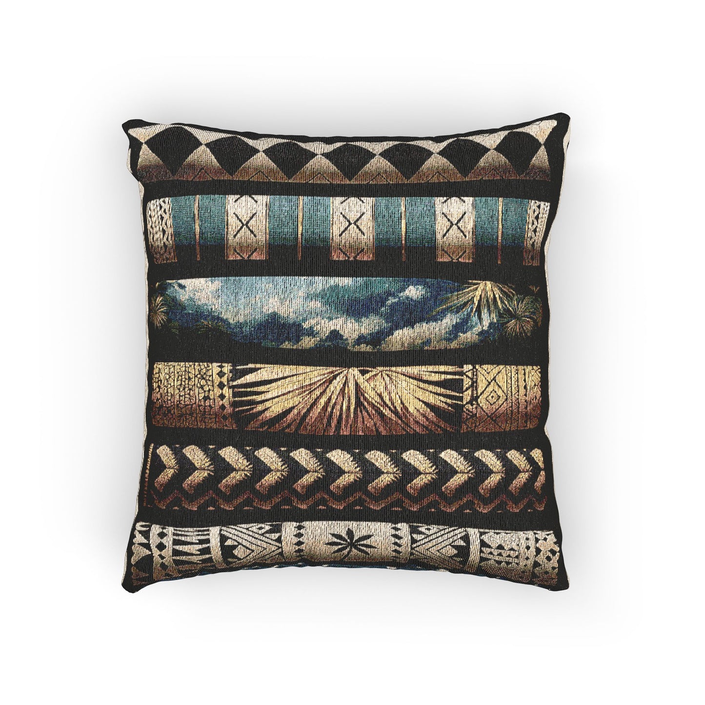 Polynesian-Inspired Tattoo Graphic – Rustic Woven Pillow top view