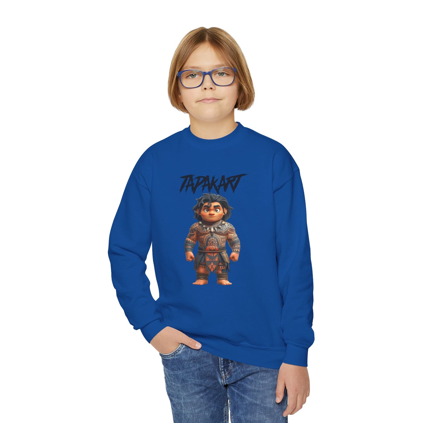 Youth Crewneck Sweater – Polynesian-Inspired Maui Cartoon Design
