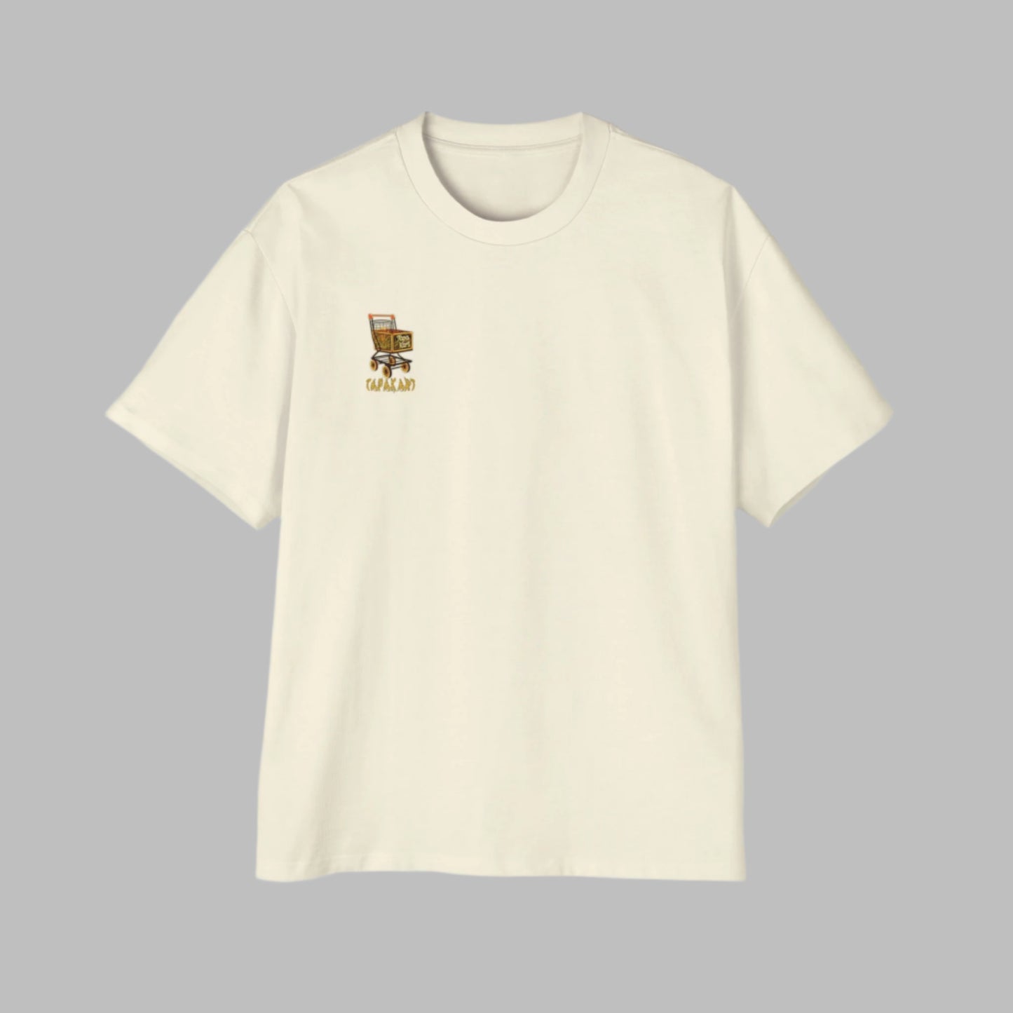 Polynesian-Inspired Men’s Oversized T-Shirt – Butter Color with Stingray Tattoo Graphic front view