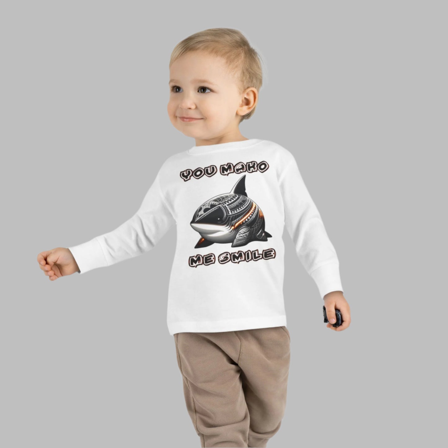 "You Mako Me Smile" Toddler T-Shirt – Cute Polynesian Shark Cartoon Tee front view