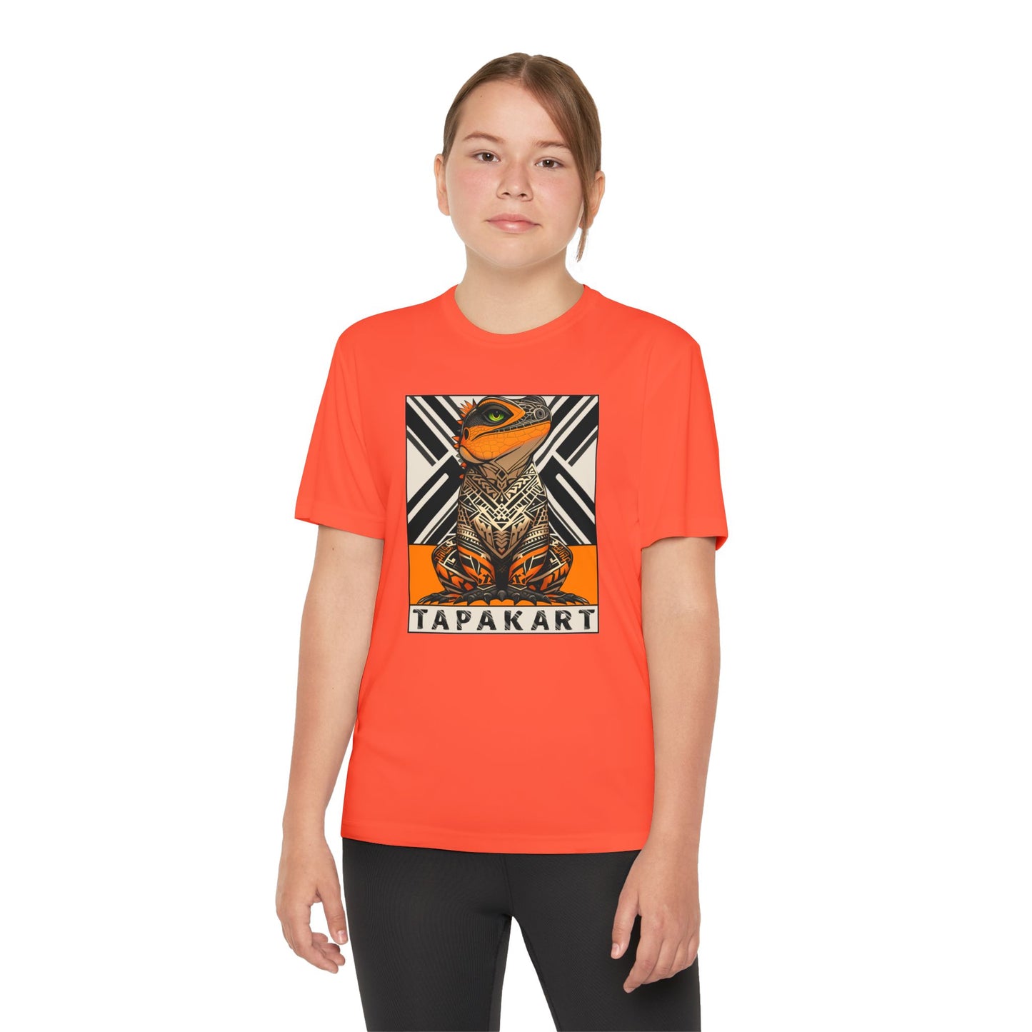 Youth Tee with Iguana Design, Youth Shirt for Competitors, Unique Orange T-Shirt, Gift for Kids, Sports & Outdoor Fun