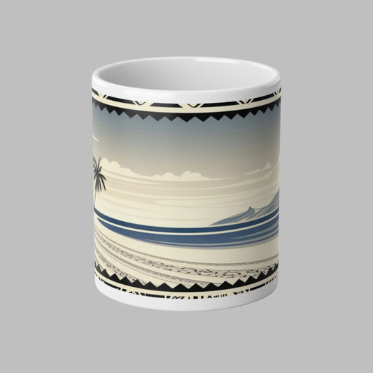 Polynesian-Inspired Jumbo 20oz Mug with Tropical Beach & Tribal Pattern Design side view