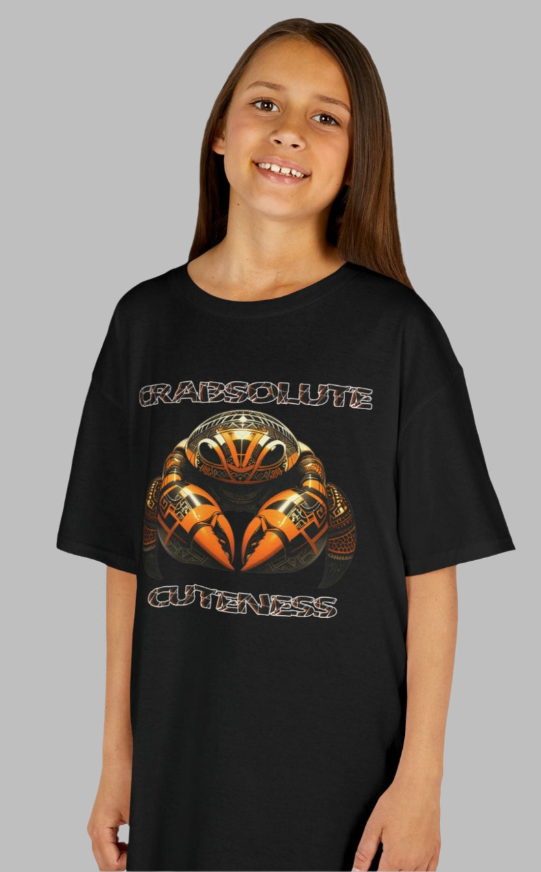 “Crab-solute Cuteness” – Polynesian-Inspired Cartoon Crab Youth T-Shirt front view