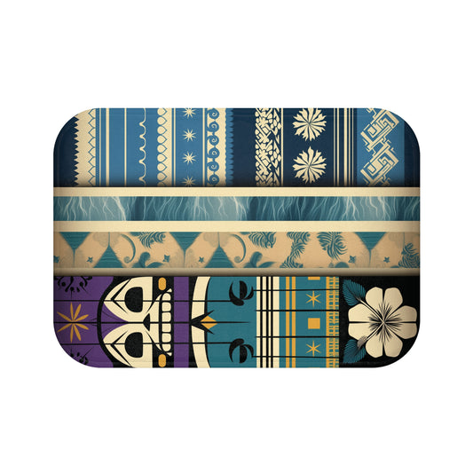 Vibrant Polynesian Tattoo-Inspired Bath Mat top view