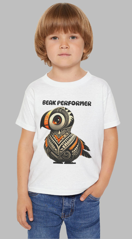 "Beak Performer" Toddler T-Shirt – Cute Polynesian Cartoon Bird Tee for Kids front view