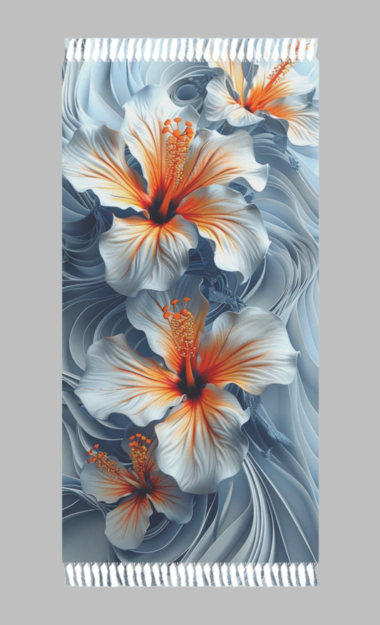 Boho Beach Towel – Frangipani Floral Design top view