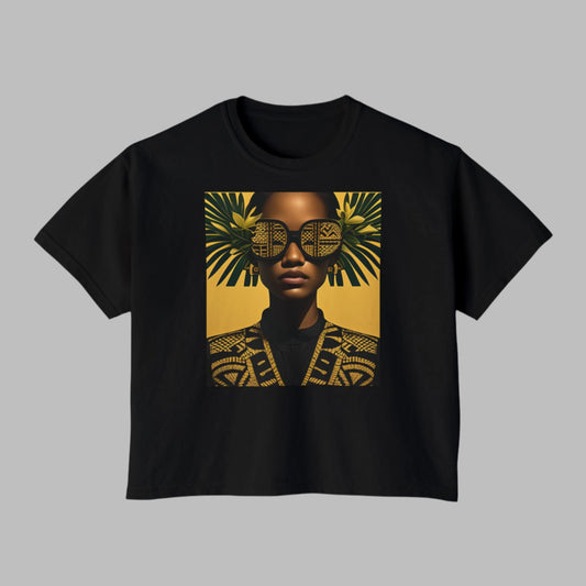 Polynesian-Inspired Women’s Boxy T-Shirt – Featuring Polynesian Girl Graphic Design front view