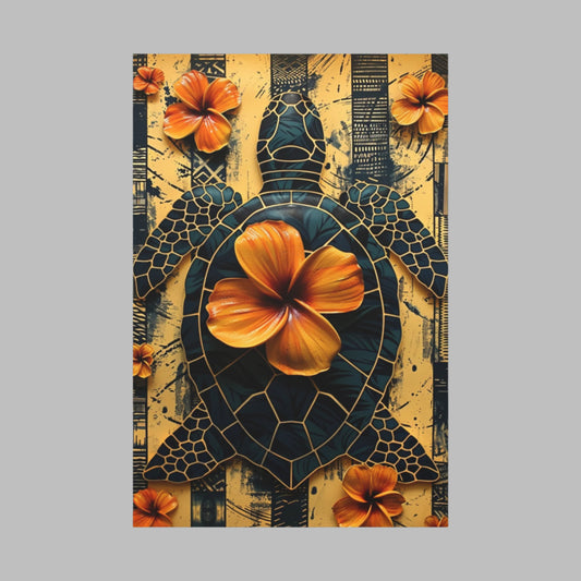 Polynesian-Inspired Turtle with Floral Designs – 24" x 36" Stretched Canvas front view