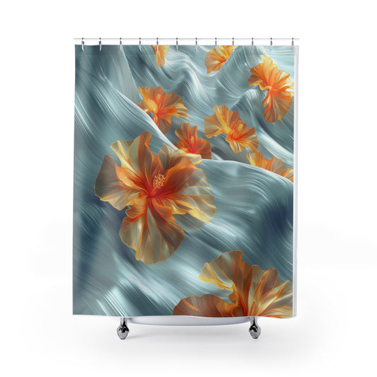 Hibiscus Floral Shower Curtain – Tropical Elegance for Your Bathroom side view