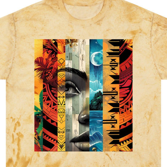 Ocean Origins – Modern Abstract Polynesian Tie-Dye Women’s T-Shirt front close up view