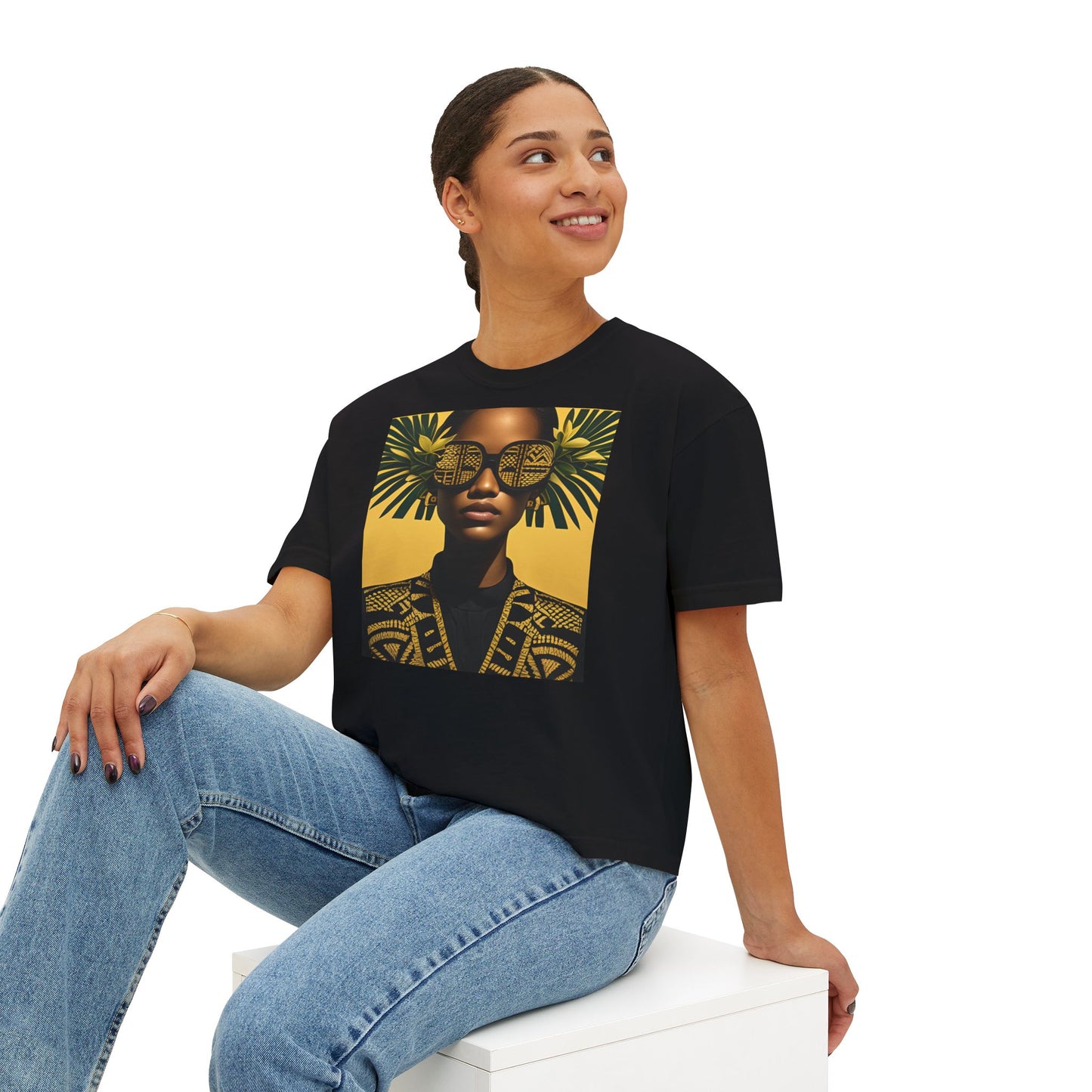 Polynesian-Inspired Women’s Boxy T-Shirt – Featuring Polynesian Girl Graphic Design front view