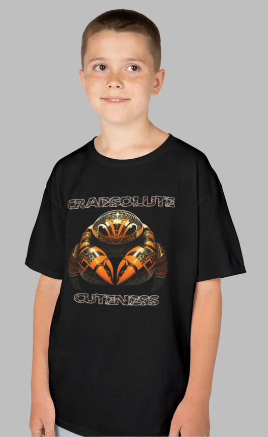 “Crab-solute Cuteness” – Polynesian-Inspired Cartoon Crab Youth T-Shirt front view