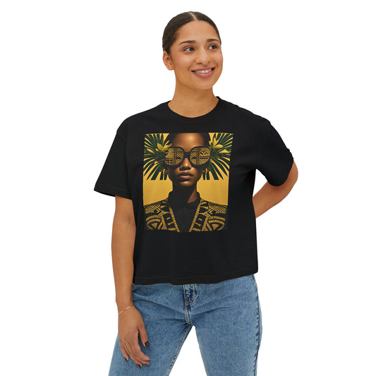 Polynesian-Inspired Women’s Boxy T-Shirt – Featuring Polynesian Girl Graphic Design front view