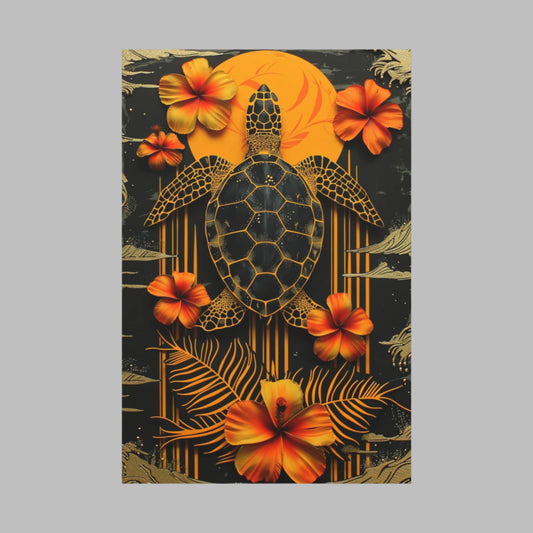 Polynesian-Inspired Turtle with Floral Designs – 24" x 36" Stretched Canvas front view