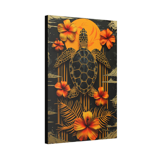 Polynesian-Inspired Turtle with Floral Designs – 24" x 36" Stretched Canvas side view