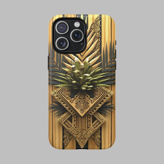 Polynesian-Inspired Phone Tough Magnetic Case – Wood-Textured Tribal Design front view