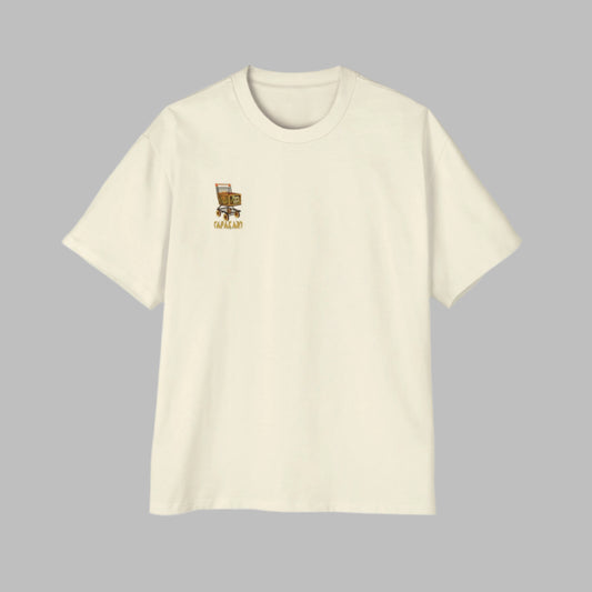 Polynesian-Inspired Men’s Oversized T-Shirt – Butter Color with Stingray Tattoo Graphic front view